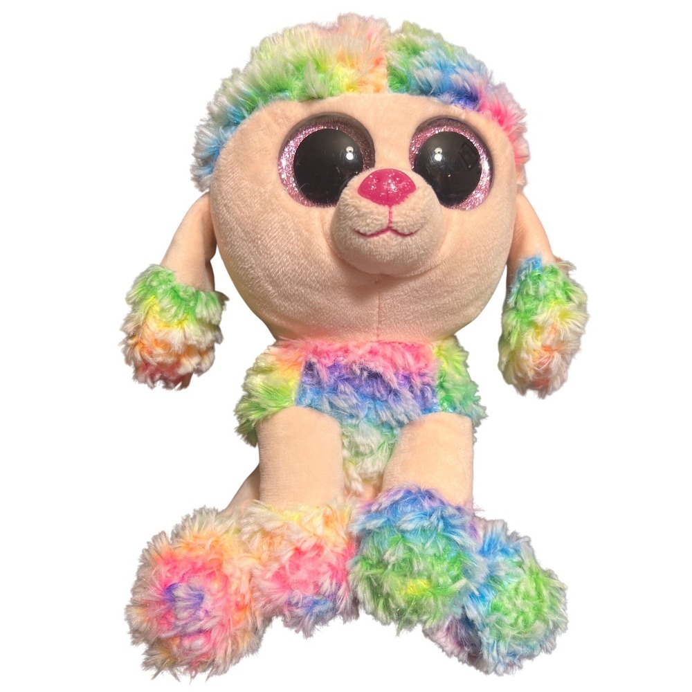 Ty Beanie Boos Rainbow the Poodle Multi Color Plush Dog 9 Inch Brand New